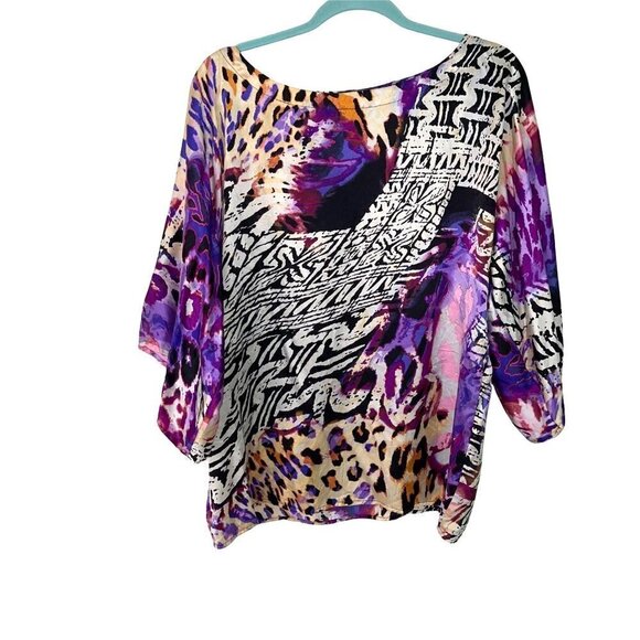 Cache Silk Top Womens Size Small S Vintage Abstract Print Dolman Sleeve Purple - Picture 7 of 9